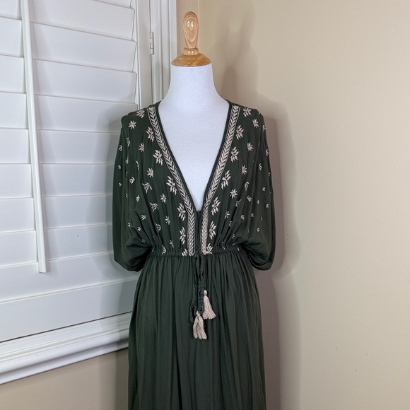 Cost Plus World Market Olive Maxi Dress with Embroidery - Picture 3 of 9